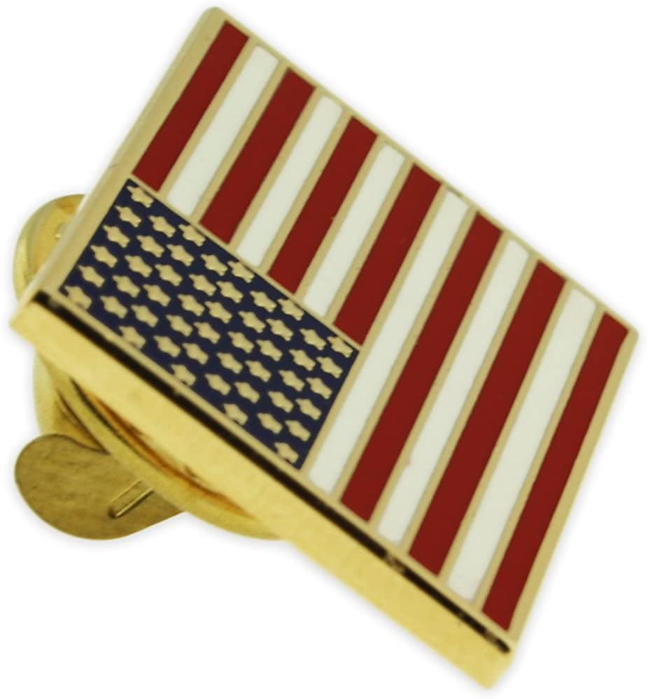 Pinmart American Flag Lapel Pin – Made in the USA - Gold or Nickel Plated Enamel Pin – Patriotic Rectangular or Waving United States Country Pin for Coats, Suit Jackets and Lanyards