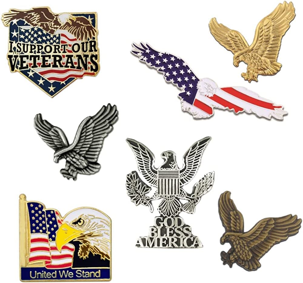 Pinmart American Patriotic Eagle Enamel Lapel Pin Set of 7pc / 7pc Pin Set