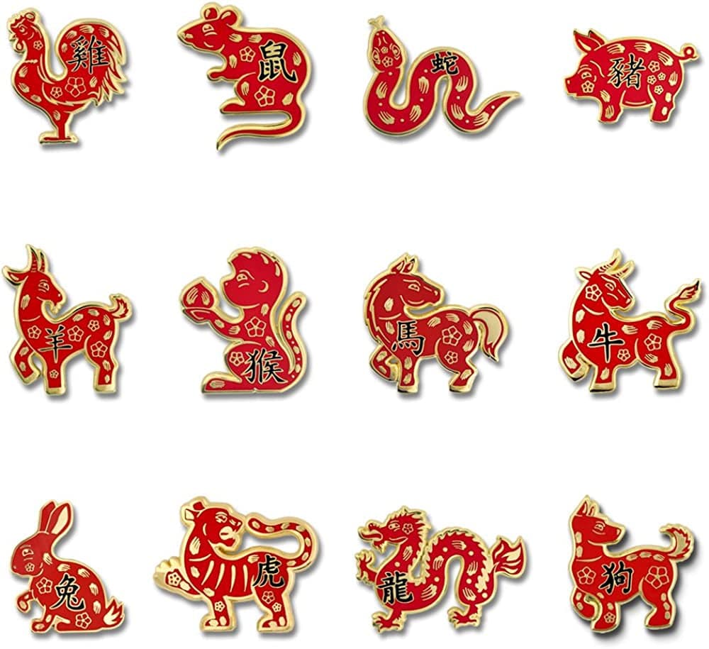 Pinmart Chinesezodiac Enamel Lapel Pin Zodiac All Signs / 12pc Gift Set
