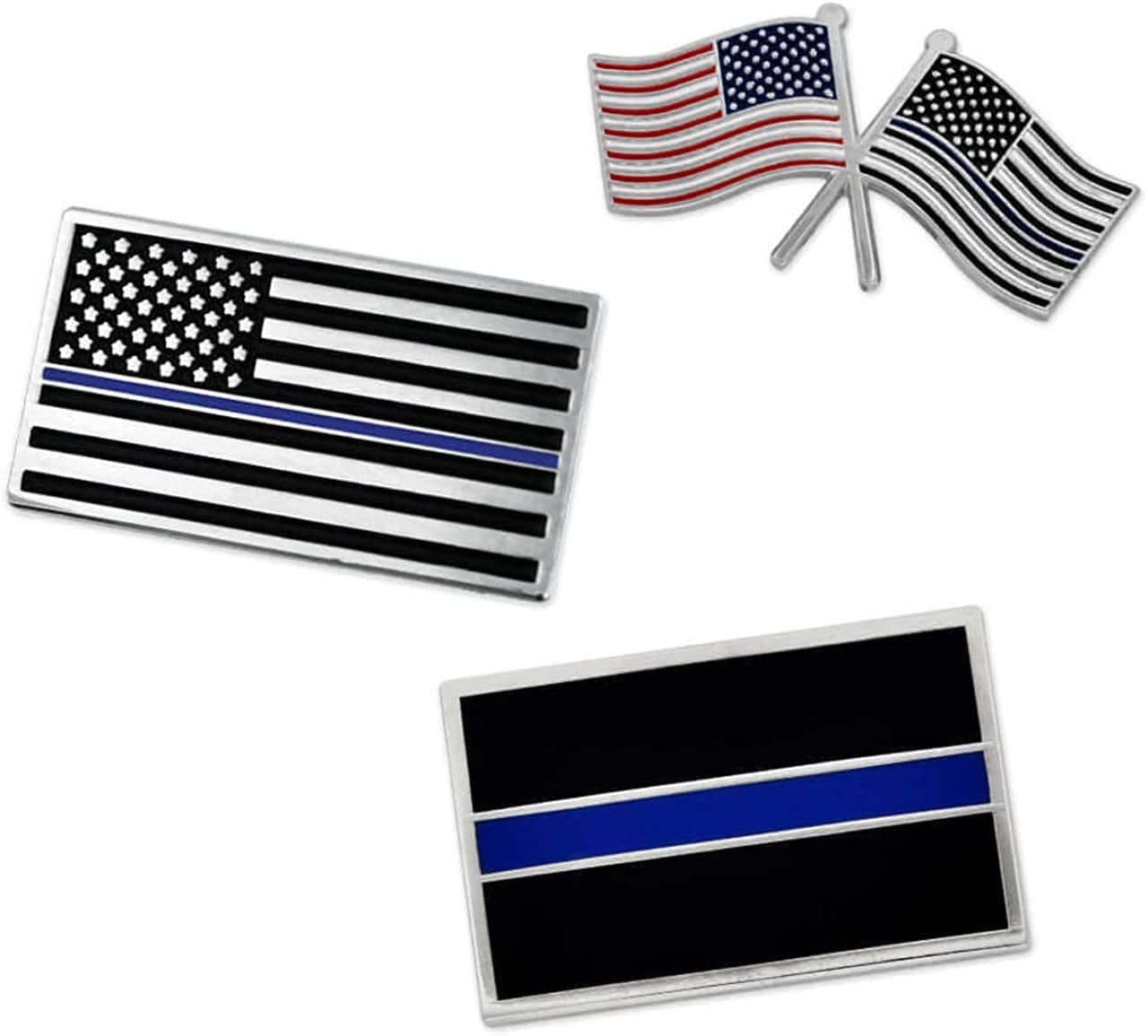 Pinmart Police Awareness Thin Blue Line Enamel Lapel Pin Set of 3 Pins / 3pc Pin Set
