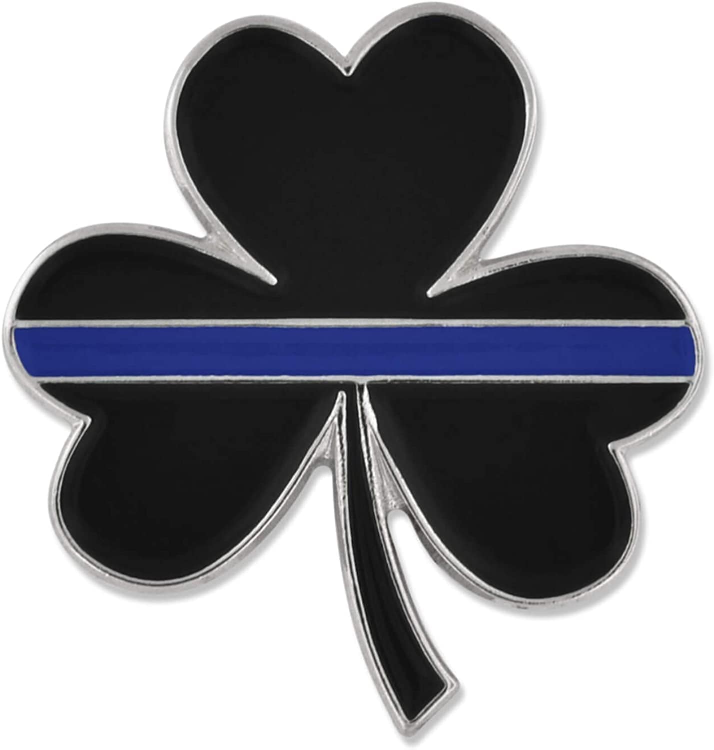 Pinmart Police Awareness Thin Blue Line Enamel Lapel Pin 3 Leaf Clover / 1 Piece