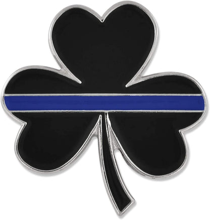 Pinmart Police Awareness Thin Blue Line Enamel Lapel Pin 3 Leaf Clover / 1 Piece