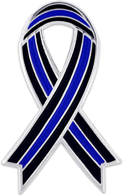 Pinmart Police Awareness Thin Blue Line Enamel Lapel Pin Awareness Ribbon / 50 Pack