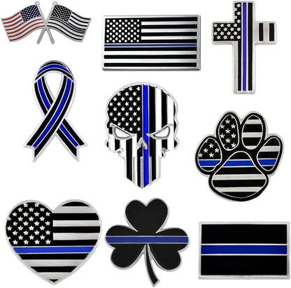Pinmart Police Awareness Thin Blue Line Enamel Lapel Pin Set of 9 Pins / 9pc Pin Set