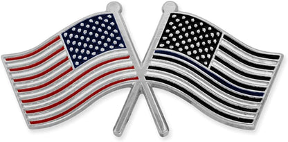 Pinmart Police Awareness Thin Blue Line Enamel Lapel Pin Crossed Flags / 25 Pack