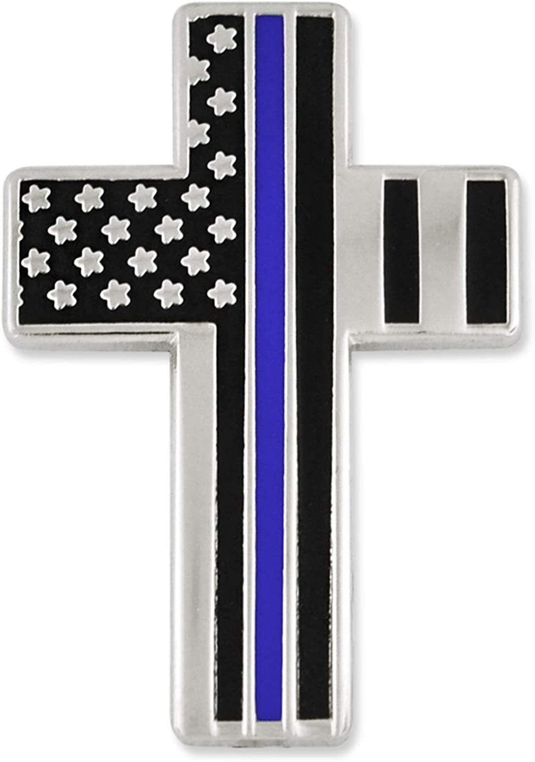 Pinmart Police Awareness Thin Blue Line Enamel Lapel Pin Cross / 100 Pack