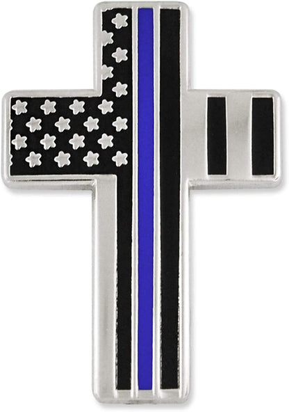 Pinmart Police Awareness Thin Blue Line Enamel Lapel Pin Cross / 100 Pack