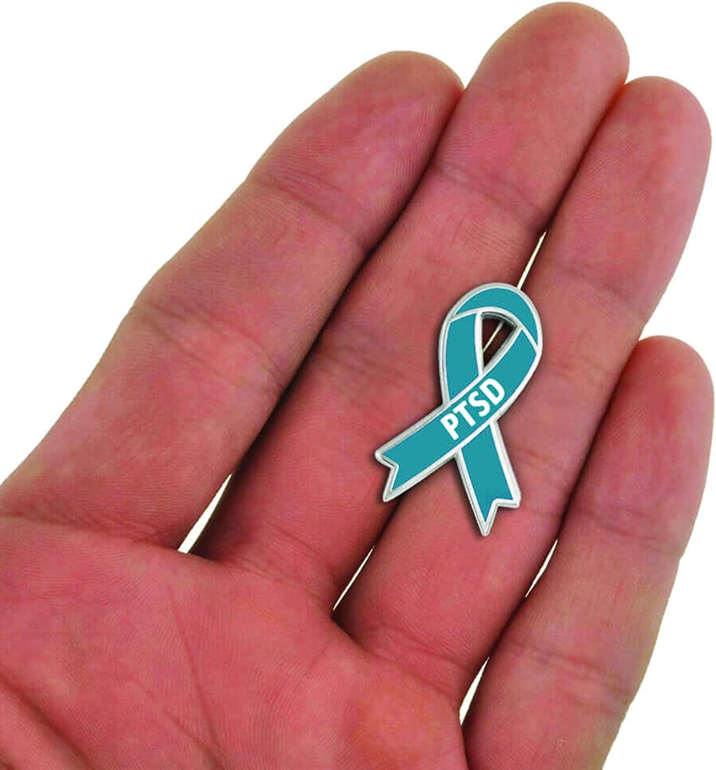 Pinmart'S PTSD Teal Awareness Ribbon Enamel Lapel Pin