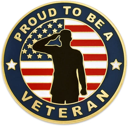 Pinmart Veteran Pin – Patriotic American Lapel or Hat Pin – Proud to Be Retired Army, Navy, Air Force or Marine Corps – Gold Plated Enamel Pin with Secure Clutch Back Proud to be a Veteran / 25 Pack
