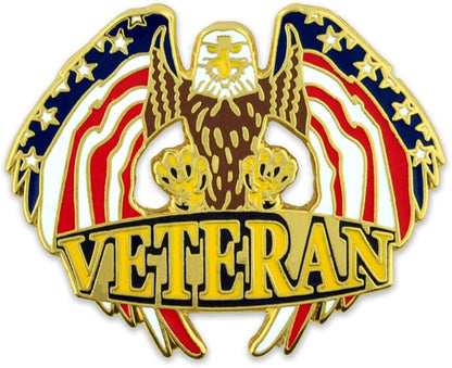 Pinmart Veteran Pin – Patriotic American Lapel or Hat Pin – Proud to Be Retired Army, Navy, Air Force or Marine Corps – Gold Plated Enamel Pin with Secure Clutch Back Patriotic Eagle / 10 Pack