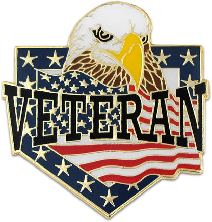 Pinmart Veteran Pin – Patriotic American Lapel or Hat Pin – Proud to Be Retired Army, Navy, Air Force or Marine Corps – Gold Plated Enamel Pin with Secure Clutch Back Veteran American Flag Eagle / 10 Pack