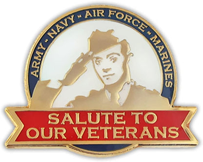 Pinmart Veteran Pin – Patriotic American Lapel or Hat Pin – Proud to Be Retired Army, Navy, Air Force or Marine Corps – Gold Plated Enamel Pin with Secure Clutch Back Salute to Our Veterans / 50 Pack