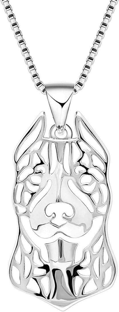 Pit Bull Dog Sterling Silver Necklace Dangle Earrings Set by Ginger Lyne Ears down Puppy Dog Pet Pendant Box Chain Doggie Animal Paw Print Heart Jewelry for Pit Mom Women Girls Teens Ears Up Necklace