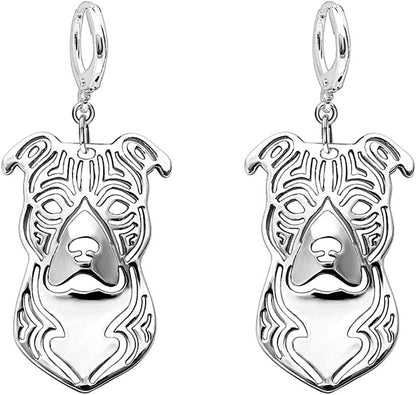 Pit Bull Dog Sterling Silver Necklace Dangle Earrings Set by Ginger Lyne Ears down Puppy Dog Pet Pendant Box Chain Doggie Animal Paw Print Heart Jewelry for Pit Mom Women Girls Teens Stafford Earrings