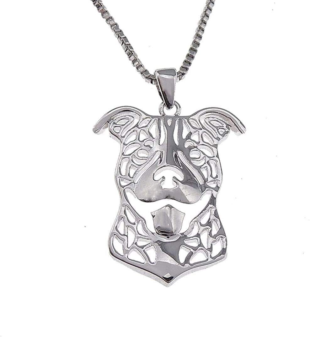 Pit Bull Dog Sterling Silver Necklace Dangle Earrings Set by Ginger Lyne Ears down Puppy Dog Pet Pendant Box Chain Doggie Animal Paw Print Heart Jewelry for Pit Mom Women Girls Teens Ears Down Necklace