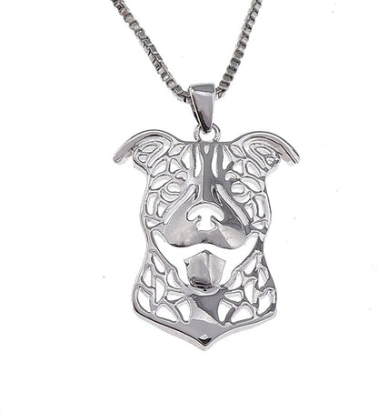 Pit Bull Dog Sterling Silver Necklace Dangle Earrings Set by Ginger Lyne Ears down Puppy Dog Pet Pendant Box Chain Doggie Animal Paw Print Heart Jewelry for Pit Mom Women Girls Teens Ears Down Necklace