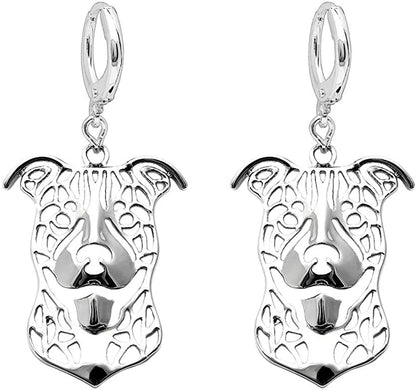Pit Bull Dog Sterling Silver Necklace Dangle Earrings Set by Ginger Lyne Ears down Puppy Dog Pet Pendant Box Chain Doggie Animal Paw Print Heart Jewelry for Pit Mom Women Girls Teens Ears Down Earrings