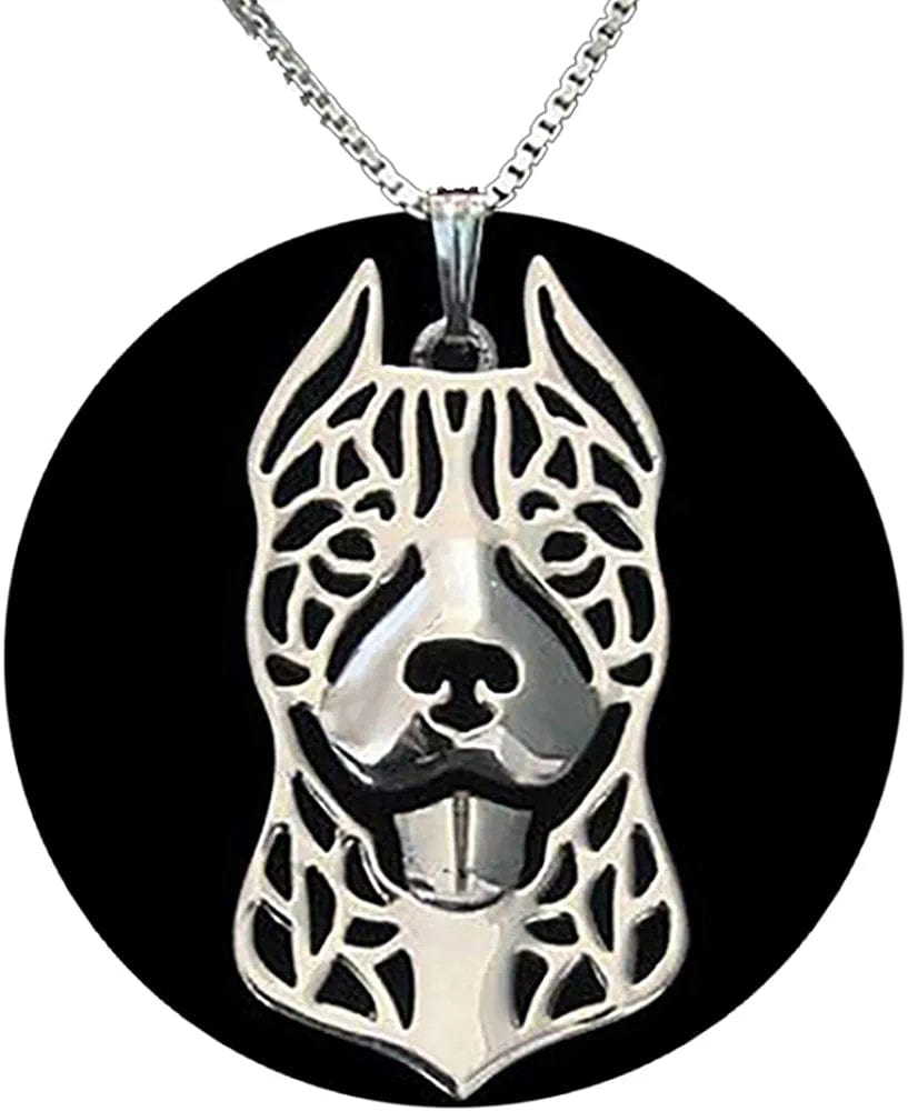 Pit Bull Dog Sterling Silver Necklace Dangle Earrings Set by Ginger Lyne Ears down Puppy Dog Pet Pendant Box Chain Doggie Animal Paw Print Heart Jewelry for Pit Mom Women Girls Teens