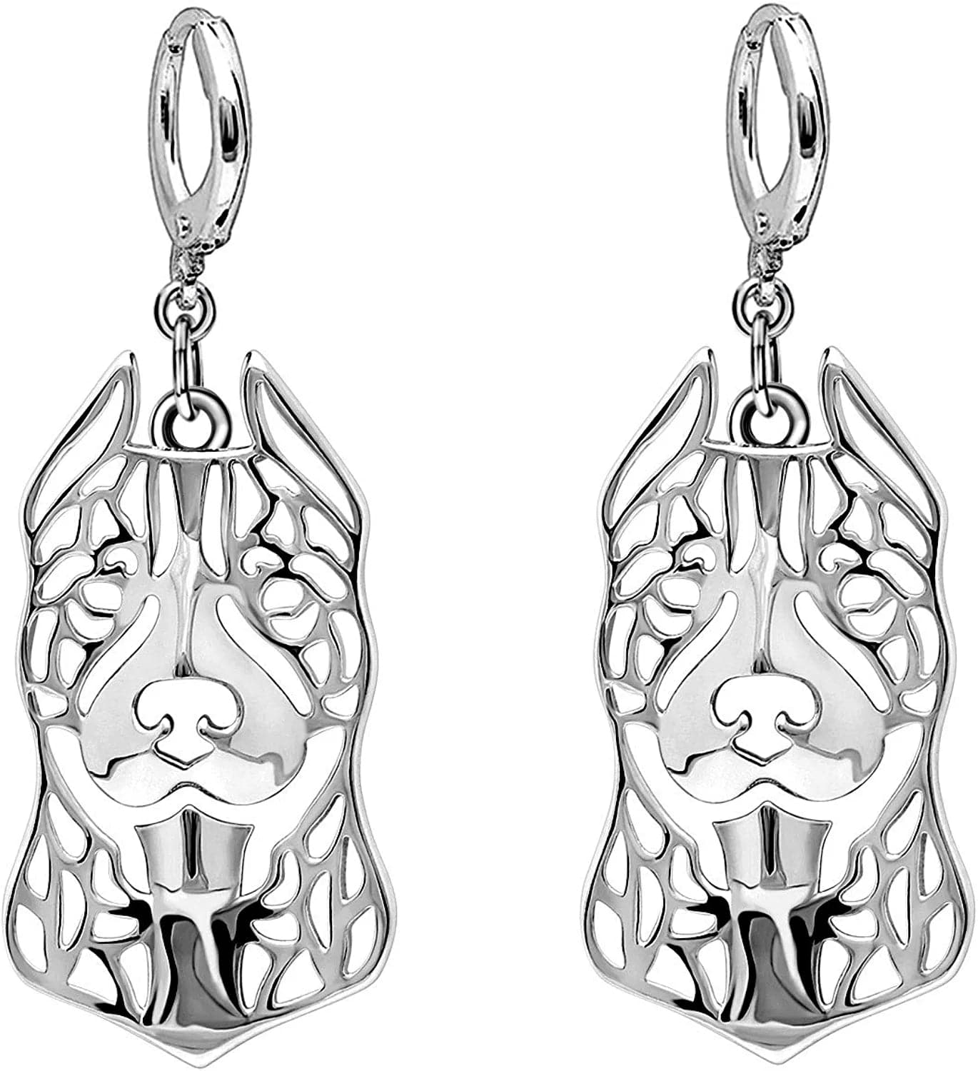 Pit Bull Dog Sterling Silver Necklace Dangle Earrings Set by Ginger Lyne Ears down Puppy Dog Pet Pendant Box Chain Doggie Animal Paw Print Heart Jewelry for Pit Mom Women Girls Teens