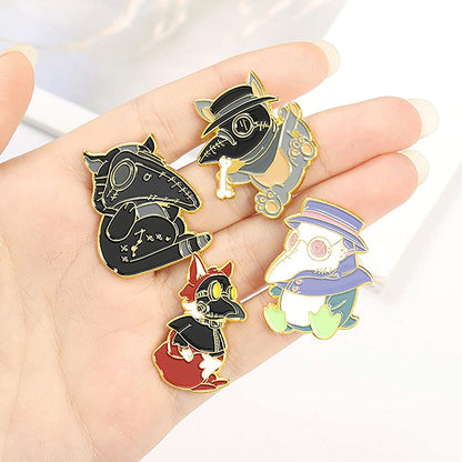 Plague Doctor Pin for Backpacks-Cartoon Animal Enamel Pin Set Steampunk Beak Mask Enamel Badges Cute Fox Rabbit Penguin Dog Lapel Pins for Women