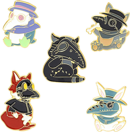 Plague Doctor Pin for Backpacks-Cartoon Animal Enamel Pin Set Steampunk Beak Mask Enamel Badges Cute Fox Rabbit Penguin Dog Lapel Pins for Women