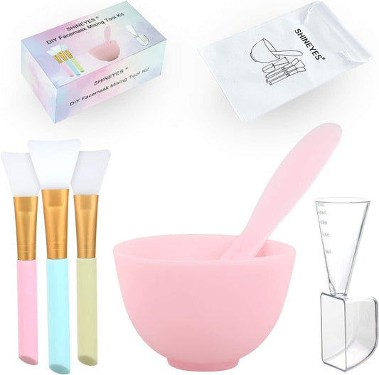 [Plastics Free]Shineyes DIY Facial Mask Mixing Bowl Set, 6 in 1 DIY Face Mask Mixing Tool Kit with Bowl Stick Spatula Silicone Brush for Making Mask Health & Beauty > Personal Care > Cosmetics > Cosmetic Tools > Skin Care Tools SHINEYES   