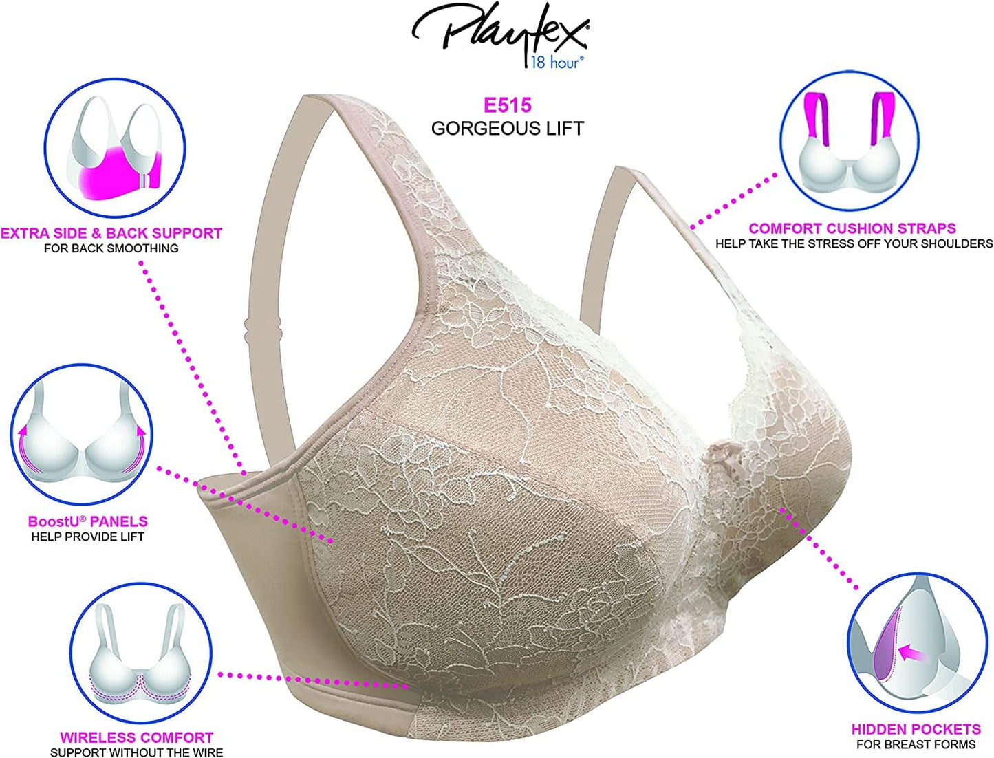Playtex Women'S 18 Hour Gorgeous Lift Wirefree Bra USE515