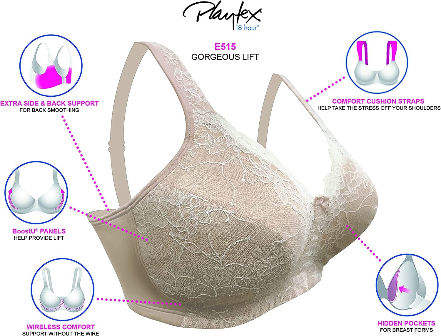 Playtex Women'S 18 Hour Gorgeous Lift Wirefree Bra USE515