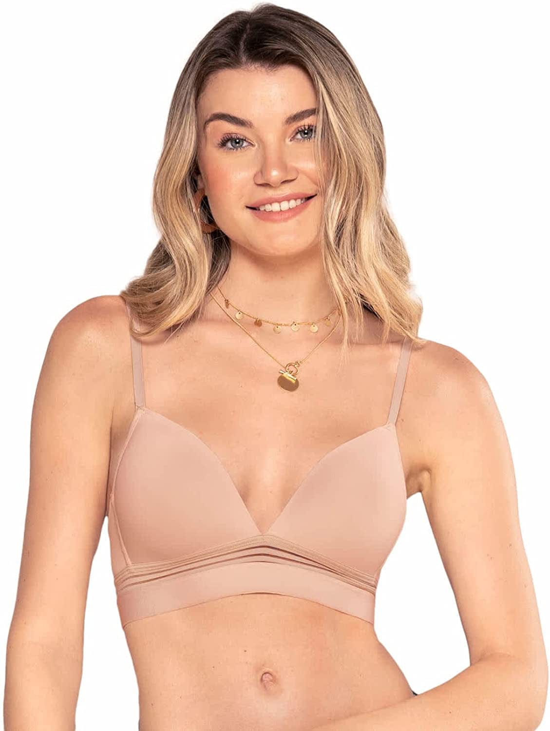 Plunge Wireless Bras for Women - Seamless No Underwire Triangle Bra Beige / 32B