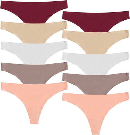 POKARLA Seamless Thongs for Women No Show Underwear Pack of 10 Multicolor-06-pack of 10 / X-Large