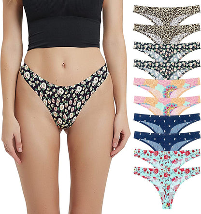 POKARLA Seamless Thongs for Women No Show Underwear Pack of 10 Multicolor-03-pack of 10 / X-Large