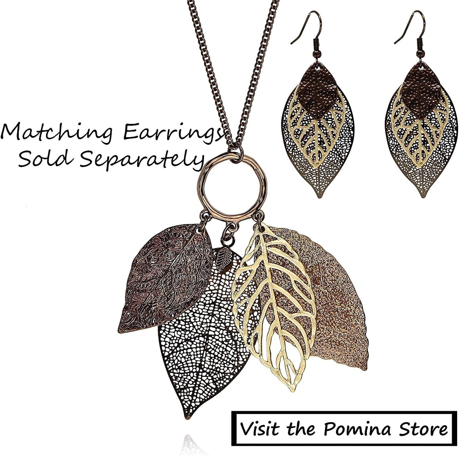 POMINA Gold Silver Two Tone Filigree Fall Leaf Pendant Long Necklace Chic Sweater Chain Statement Necklace for Women