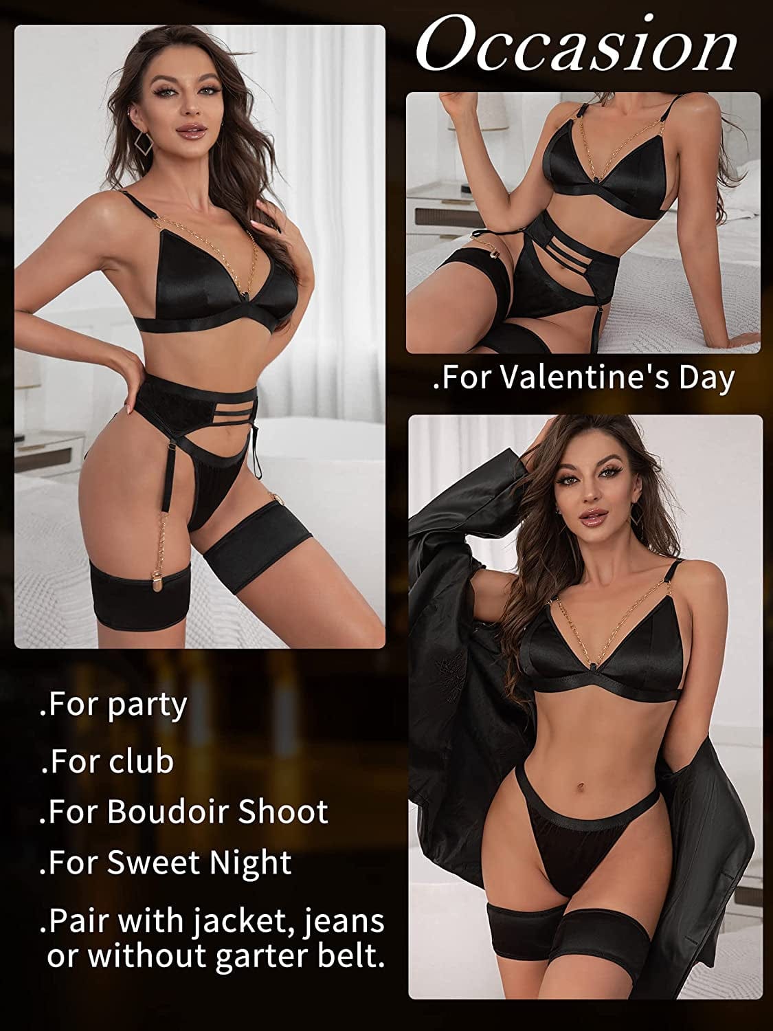 Popiv Women Sexy Lingerie Strappy Lace Garter Lingerie Sets High Waisted Sheer Mesh Lingerie