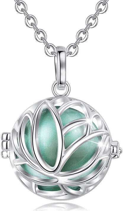 Pregnancy Necklace Lotus Long Pendant Necklaces Chime Ball Music Wishing Jewellery Pregnancy Gifts for Women Maternity Mum Baby Shower Seagreen
