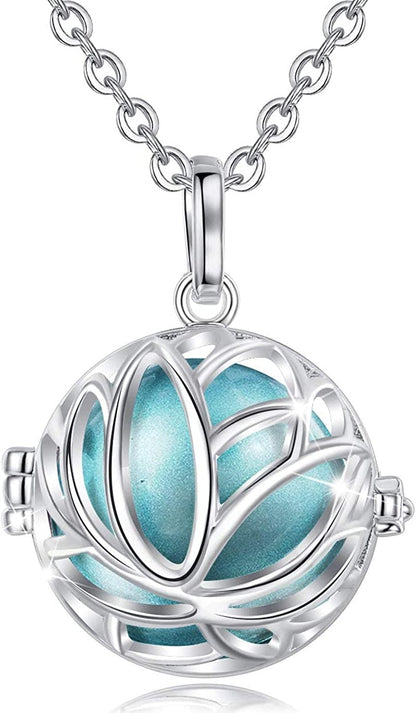 Pregnancy Necklace Lotus Long Pendant Necklaces Chime Ball Music Wishing Jewellery Pregnancy Gifts for Women Maternity Mum Baby Shower Cornflower Blue