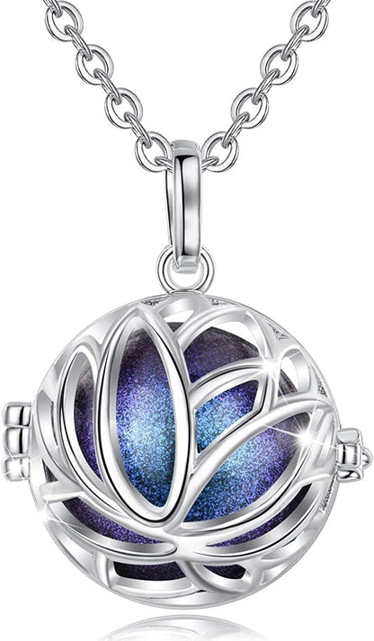 Pregnancy Necklace Lotus Long Pendant Necklaces Chime Ball Music Wishing Jewellery Pregnancy Gifts for Women Maternity Mum Baby Shower Starry Blue