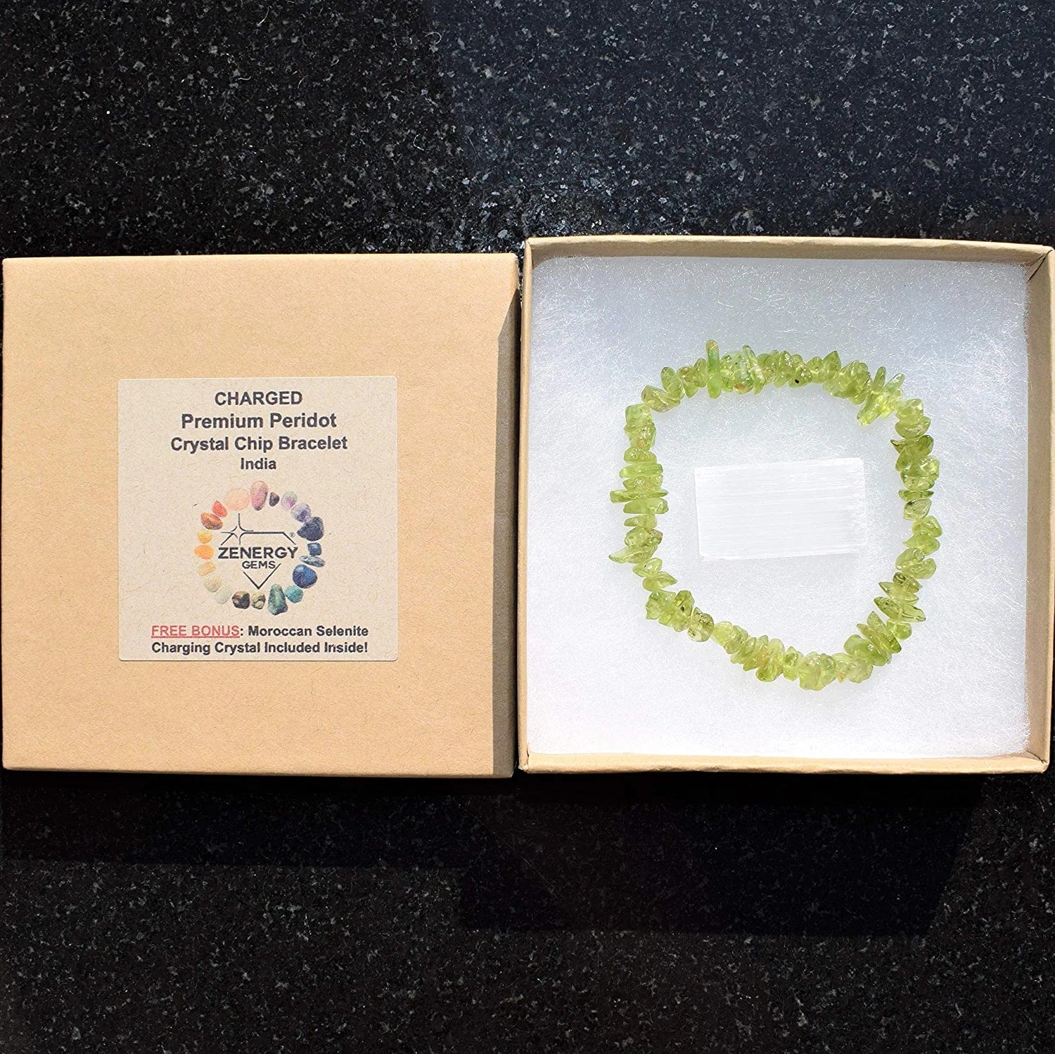 Premium Grade Himalayan Gemstone Crystal Chip Jewelry Set + Selenite Heart Charging Crystal (18" Necklace, 7" Bracelet, 2" Earrings) [Selenite Charged]
