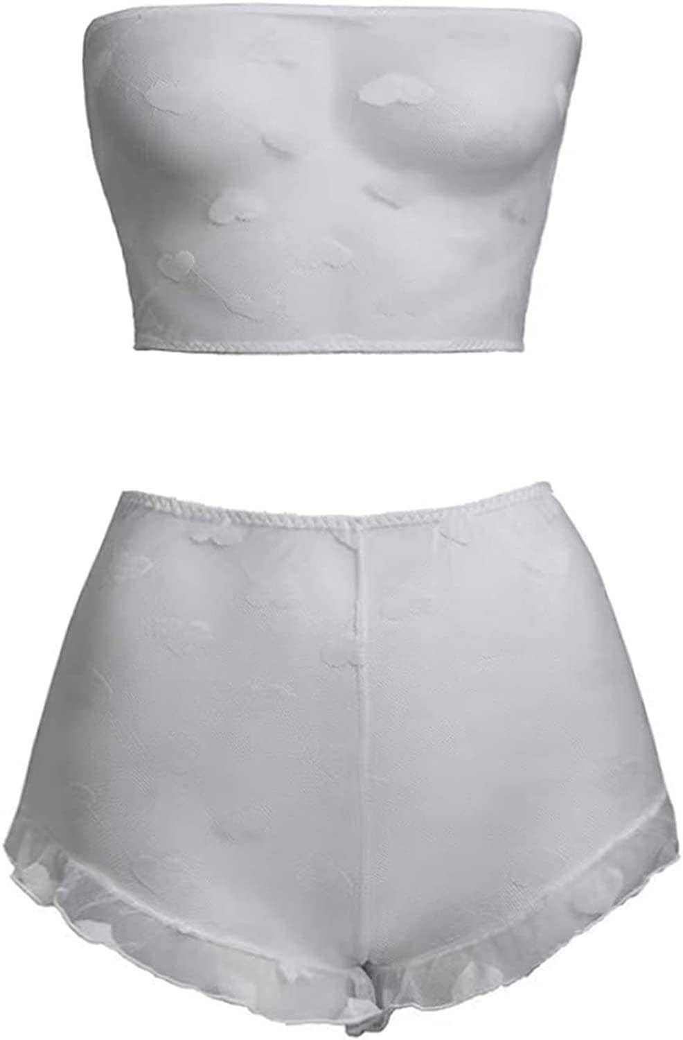 Pretishows Women'S Lingerie Set Stretchy Lace Bandeau Bra Underwear Set Size S-XXL White / Medium