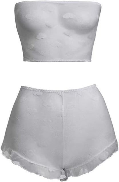 Pretishows Women'S Lingerie Set Stretchy Lace Bandeau Bra Underwear Set Size S-XXL White / Medium