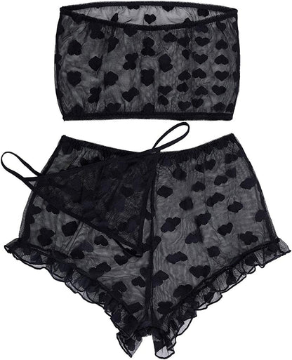 Pretishows Women'S Lingerie Set Stretchy Lace Bandeau Bra Underwear Set Size S-XXL