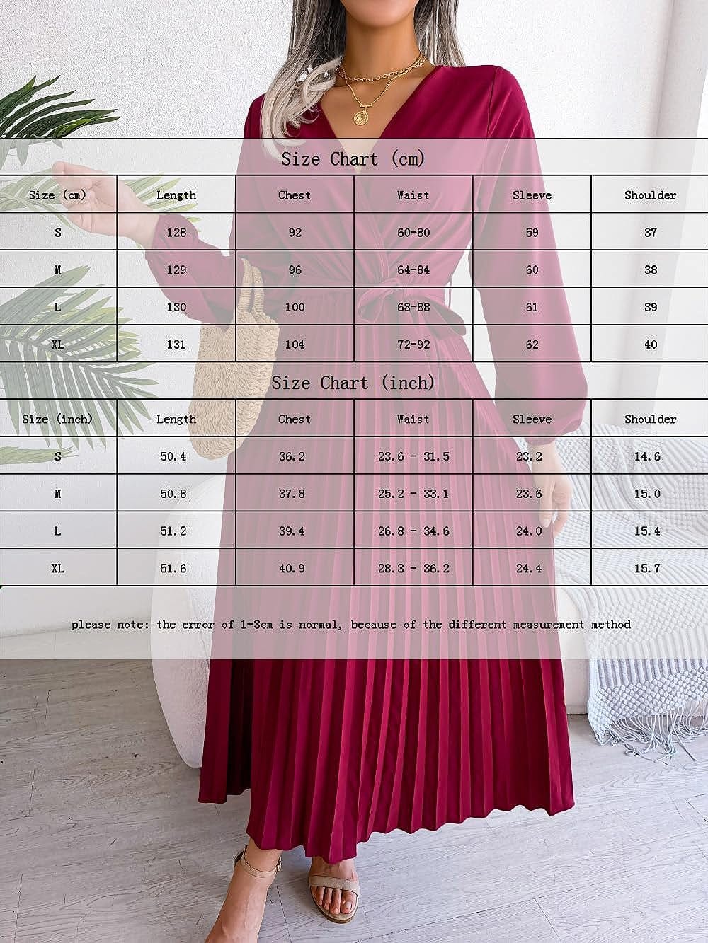 PRETTYFATE Women'S Wrap Dress Casual Long Sleeve Cross V Neck a Line Pleated Midi Dresses with Belt