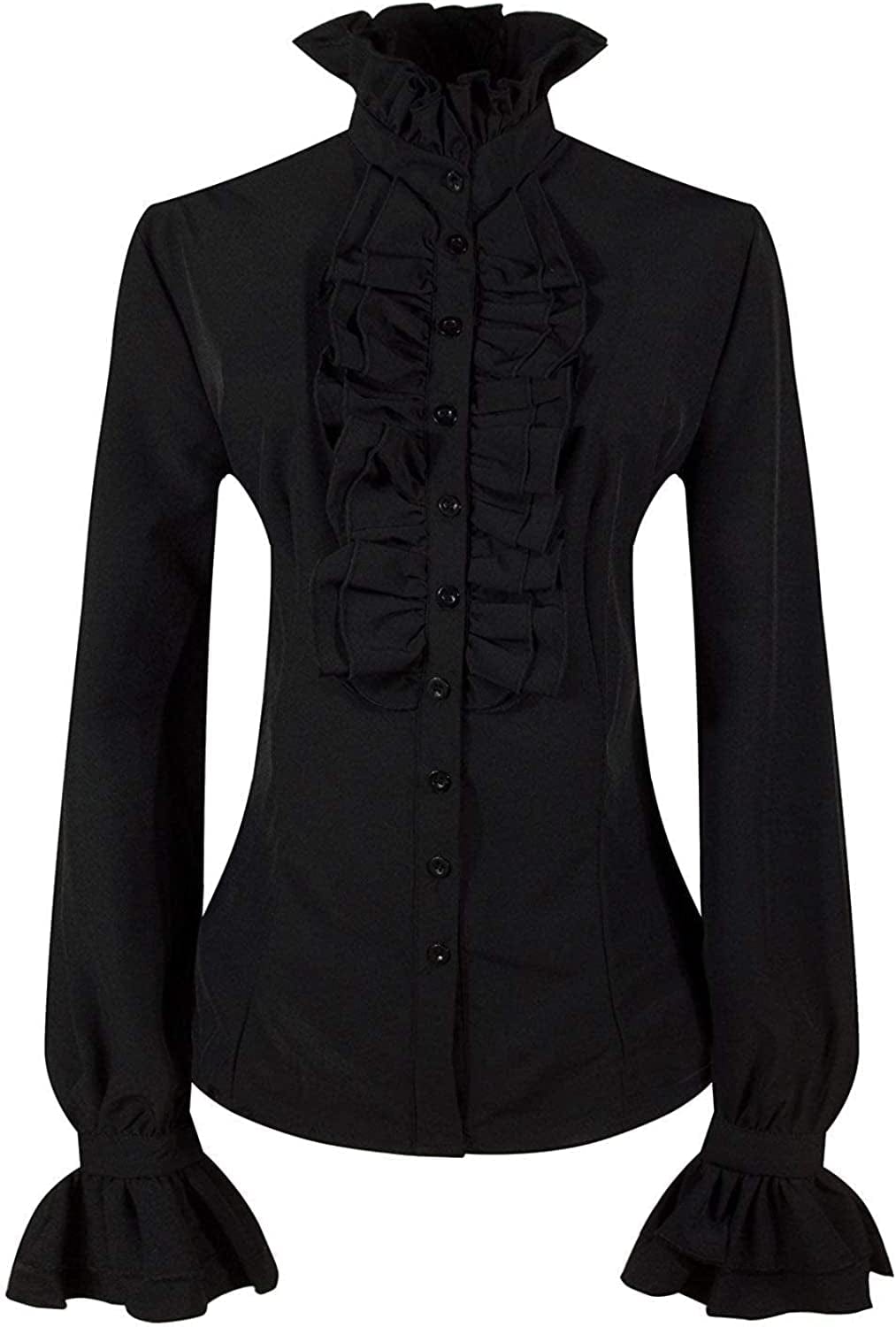 Prettyguide Women'S Victorian Blouse Retro Stand-Up Collar Lotus Ruffle Long Sleeve Gothic Shirt Tops Black / X-Large