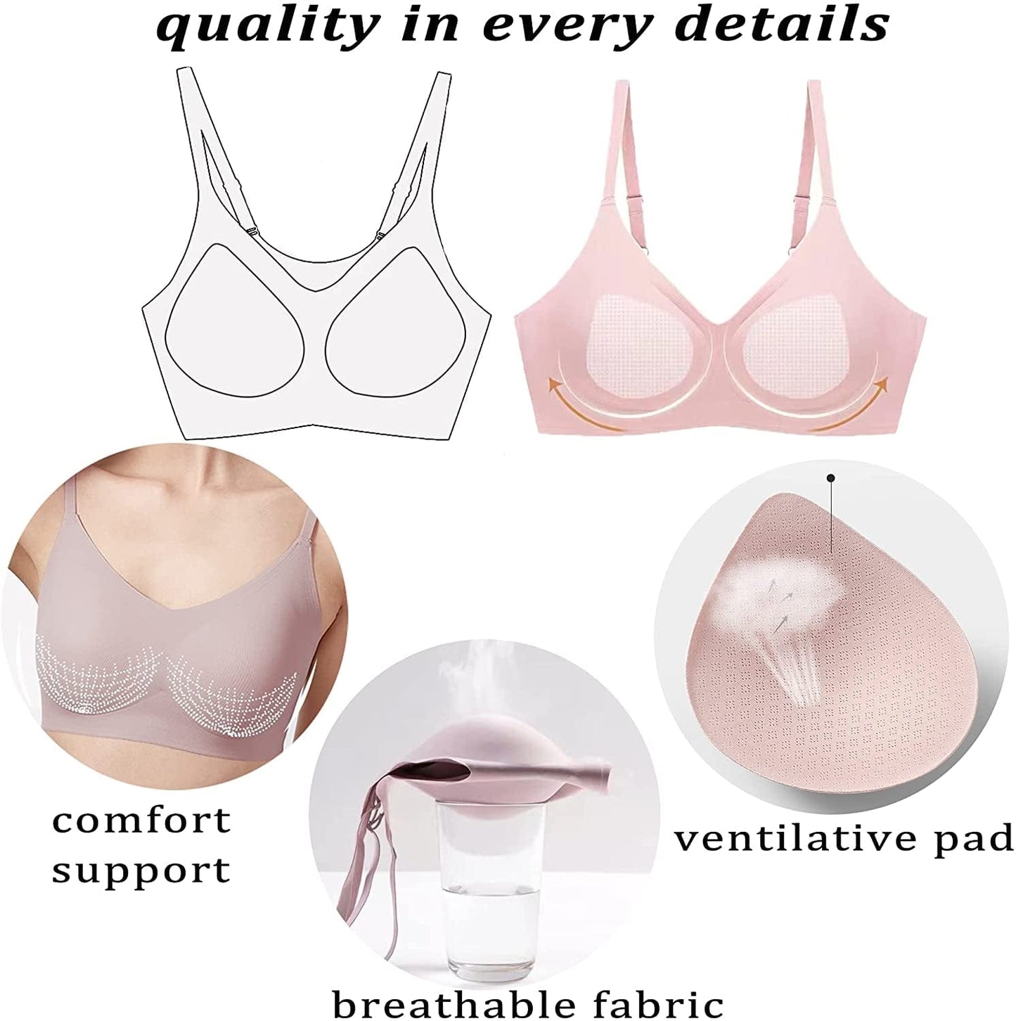 PRETTYWELL Bras for Women Comfort Seamless Bra, Cross Back Adjustable Bralette Bra, Wireless Everyday Bras for Women A-C Cup