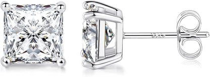 Princess Cut Cubic Zirconia 925 Sterling Silver Post Stud Earrings for Women Men E-Silver 7mm
