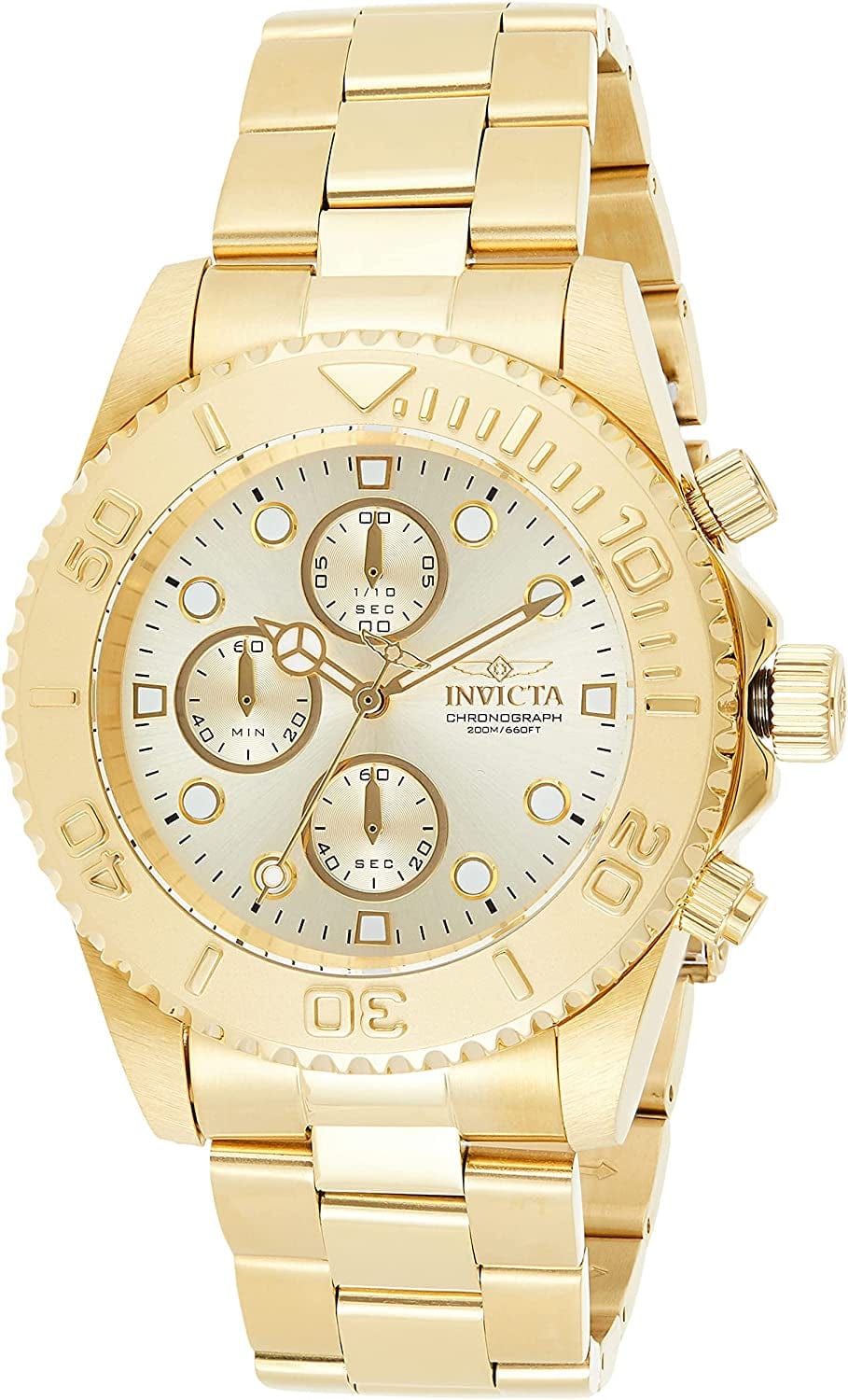 Pro Diver Men'S Wrist Watch Stainless Steel Japanese Quartz Gold Ion-Plating / 22 mm
