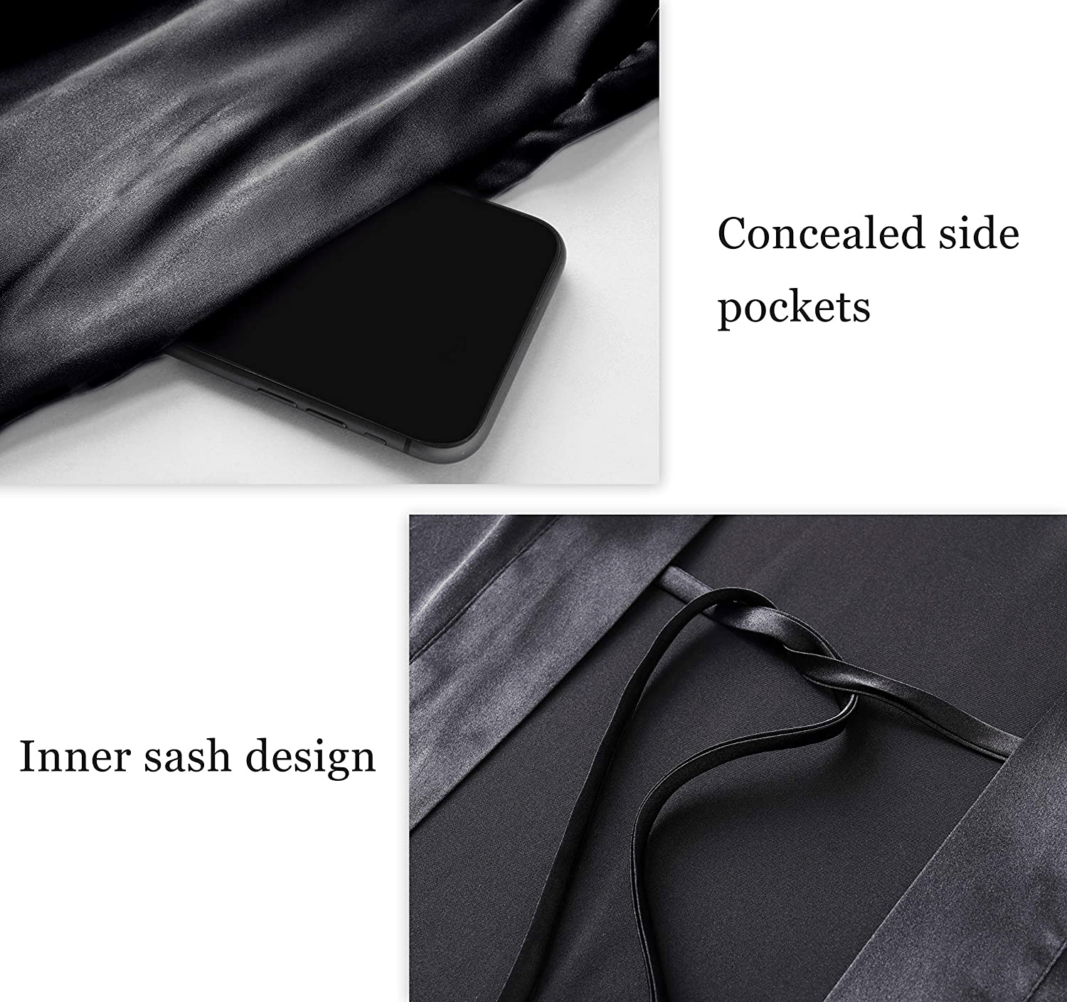 PRODESIGN Satin Kimono Robe Long Bath Robe with Ostrich Feather Trim Sleepwear Wedding Bridesmaid Robe Apparel & Accessories > Clothing > Sleepwear & Loungewear > Robes PRODESIGN   