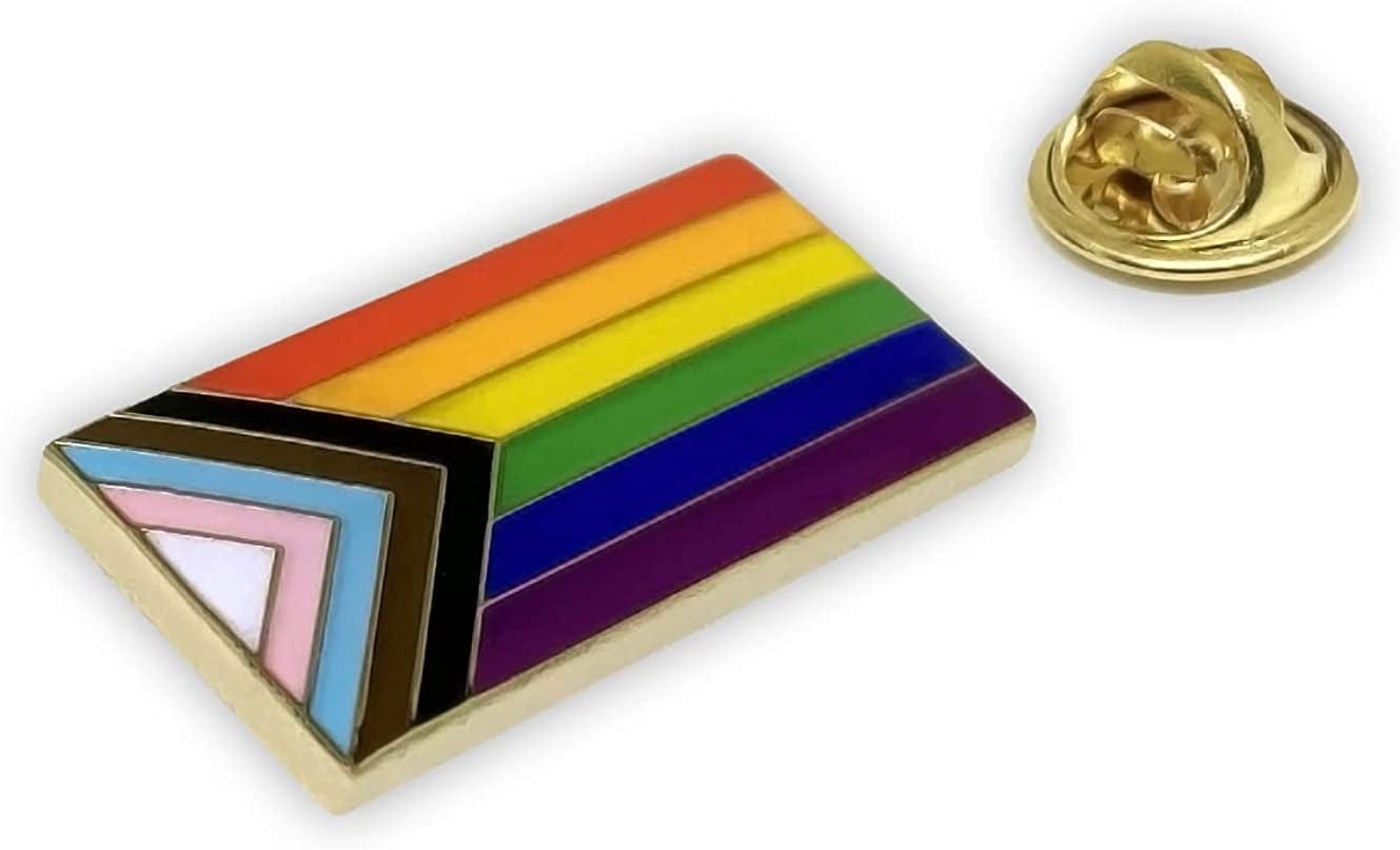 Progress Pride Flag LGBTQ Lapel Pin - LGBT Badge Equality Gay Lesbian Bisexual Transgender Supports Rainbow Brooch