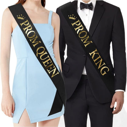 "Prom King" And"Prom Queen" Sashes - Graduation Party School Party Accessories, Black with Gold Print Apparel & Accessories > Clothing Accessories > Sashes TTCOROCK   