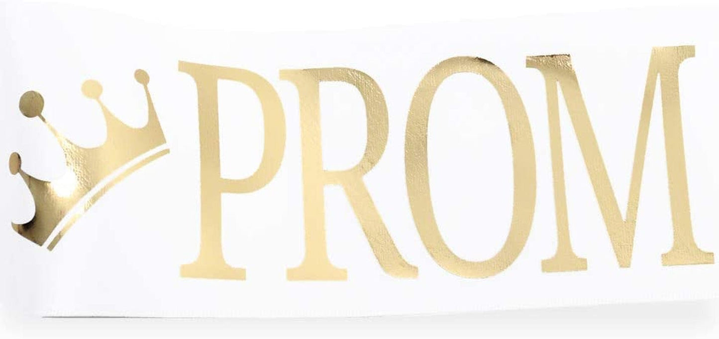 "Prom Royalty" Sash - School Dance Graduation Party School Party Accessories, White with Gold Print Apparel & Accessories > Clothing Accessories > Sashes TTCOROCK   