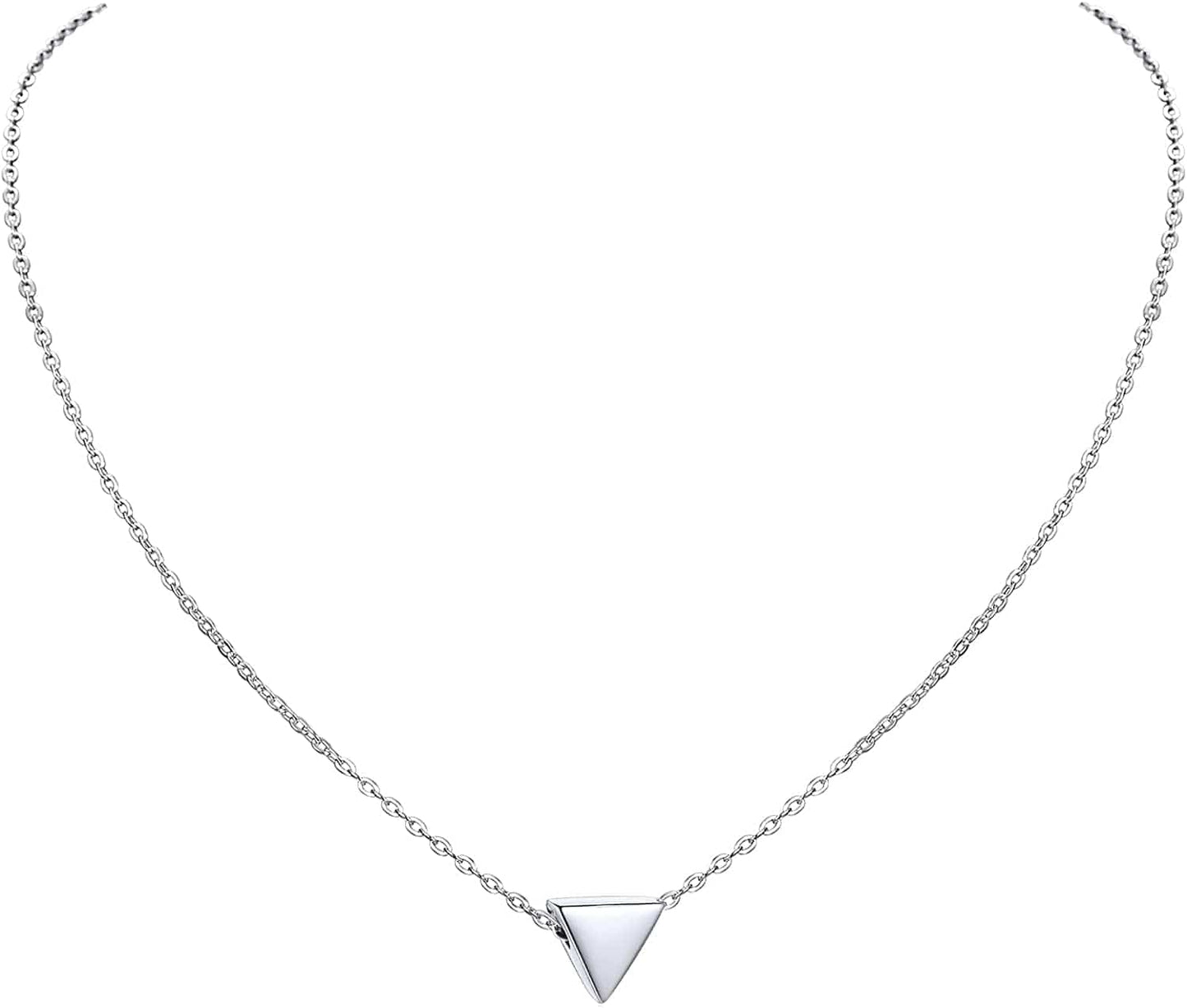 PROSILVER 925 Sterling Silver Dainty Necklace for Women, Heart/Cross/Round/Star/Moon/Triangle/Vertical,16"-18" Adjustable,Come Gift Box 05 Triangle-925 Sterling Silver / solid silver-01 non custom text